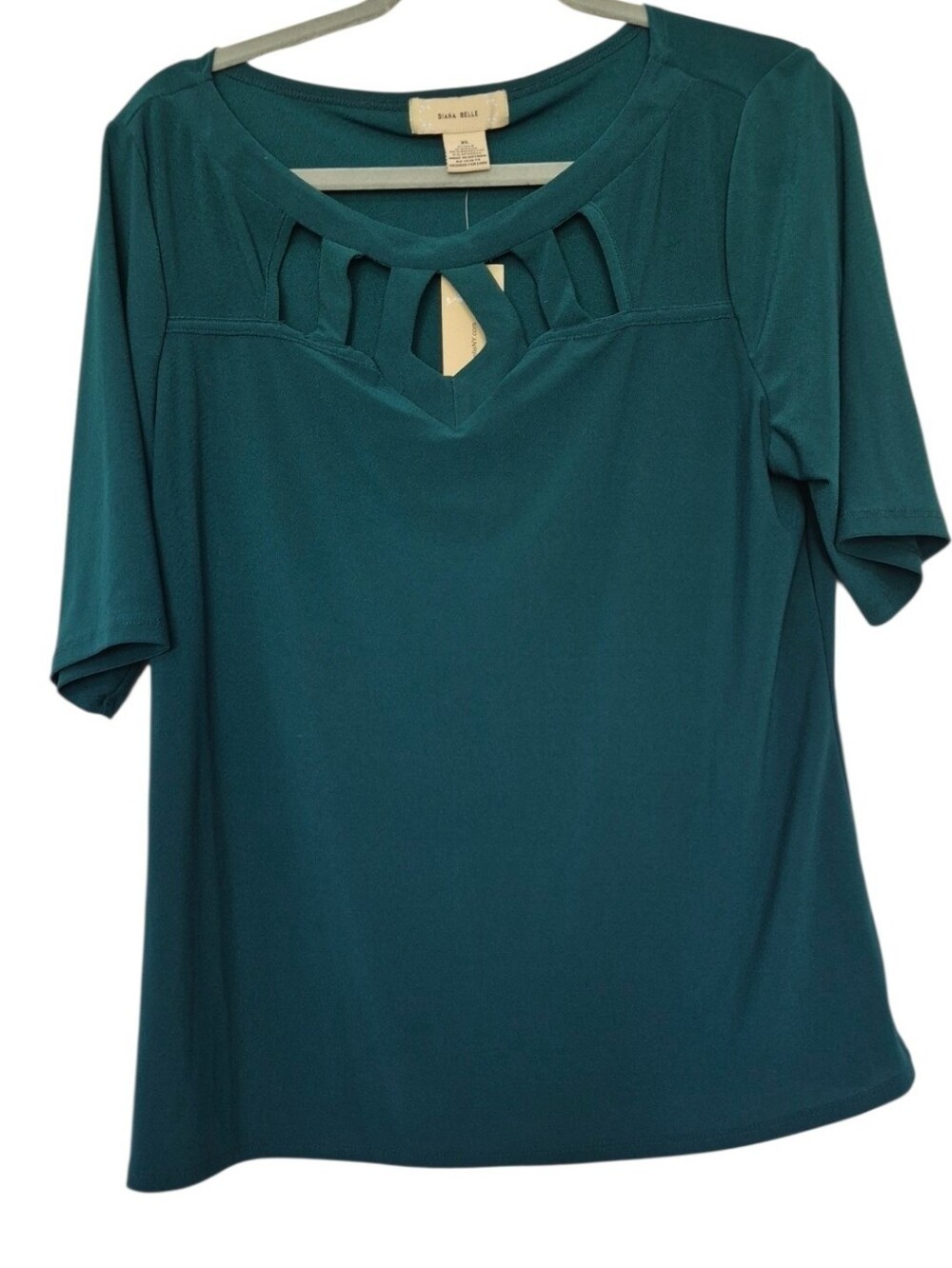New With Tags Diana Belle XL Green Cutout Neck Stretch Blouse
